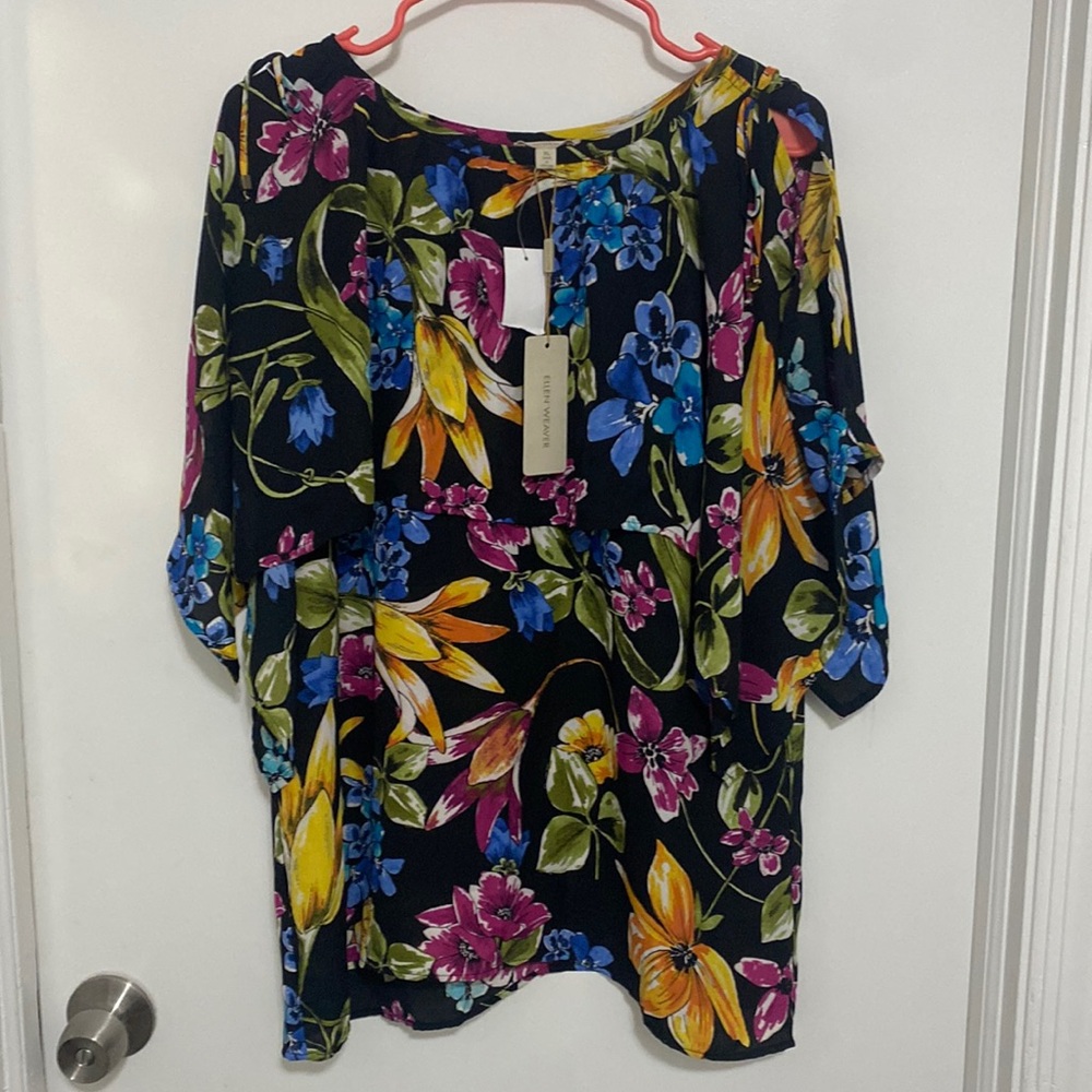 ELLEN WEAVER SIZE XL floral top. New with Tag.